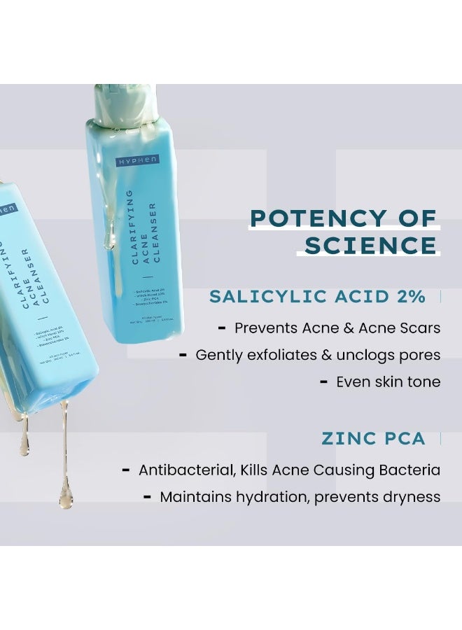 Hyphen Clarifying Acne Face Wash for Women and Men | Cleanser For Acne Prone Skin with Salicylic Acid 2%, Zinc PCA, Witch Hazel 10% | Oil Control Pore Cleasning | Antibacterial & Non-Drying - 100ml - Image 3