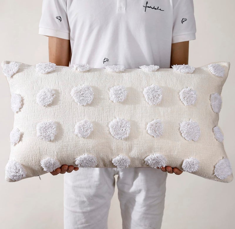 NUYECY Decorative Lumbar Throw Pillow Covers 12 x 24Super Soft Chenille Long Pillow Covers Cushion Case for Farmhouse Sofa Couch Bed LivingroomModern BohoCream White