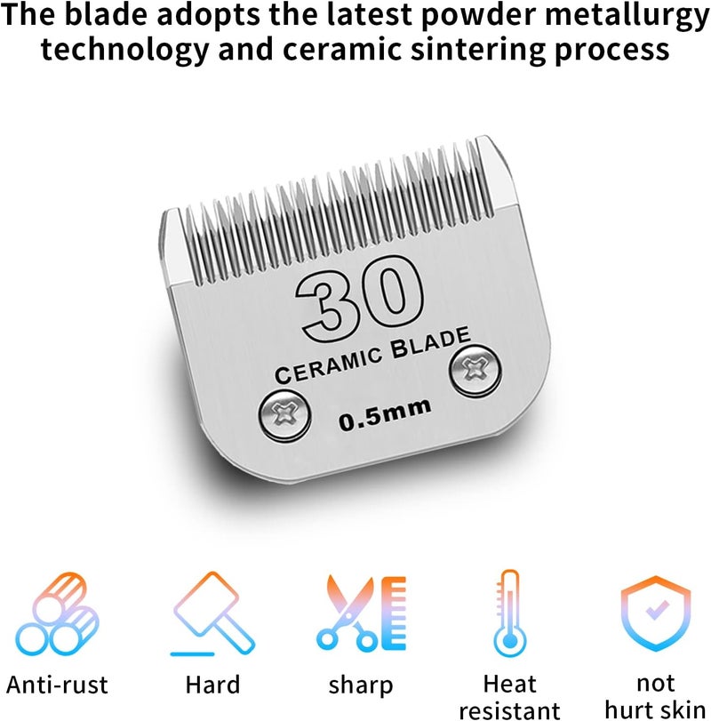 DODAER 30# Dog Grooming Ceramic Blades,Compatible with Andis,Oster A5,Wahl KM10 | Size 30# Detachable Blade 1/50-Inch 0.5MM Cut Length,3 Pack - Image 2