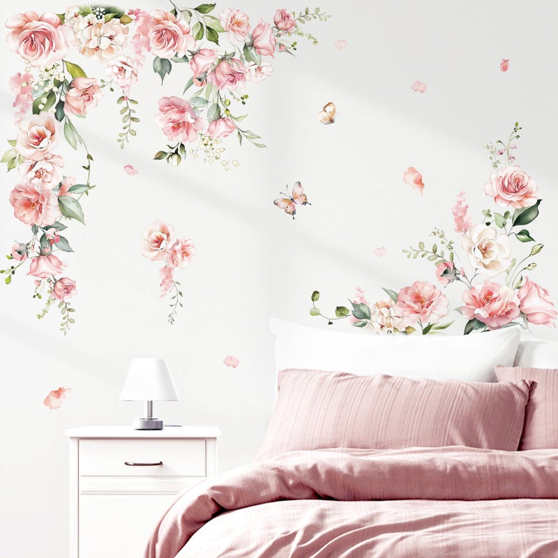 decalmile Spring Large Pink Flower Wall Decals Hanging Vine Floral Wall Stickers Baby Nursery Girls Bedroom Living Room Wall Decor - Image 4