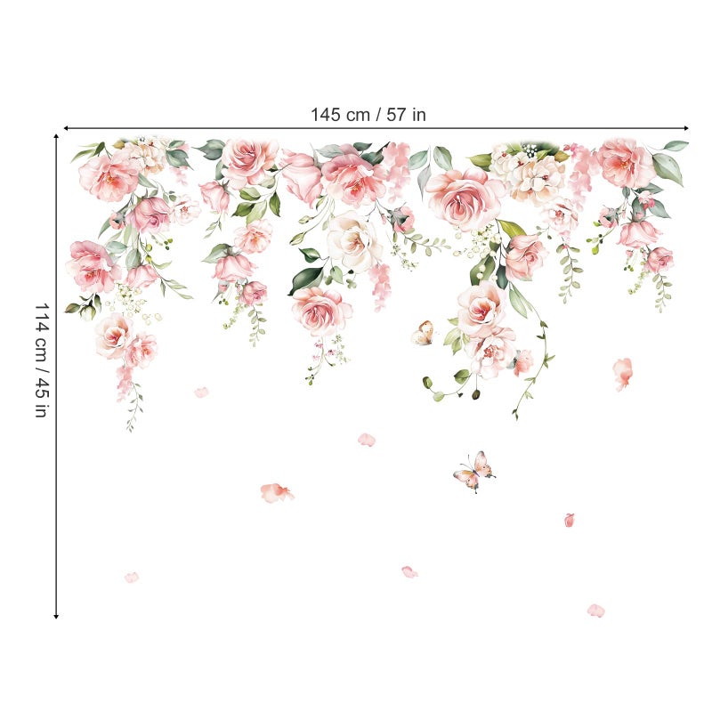 decalmile Spring Large Pink Flower Wall Decals Hanging Vine Floral Wall Stickers Baby Nursery Girls Bedroom Living Room Wall Decor - Image 5