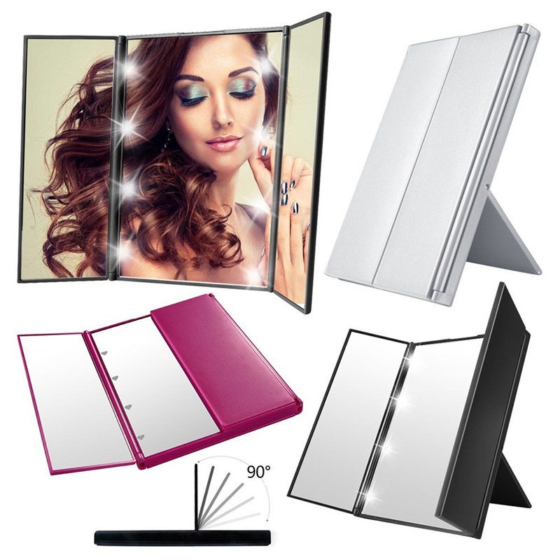 Japanese Led Three-Sided Folding Makeup Mirror 70% Off Mirror Portable Vanity Mirror Desktop Folding Led Makeup Mirror - Image 2