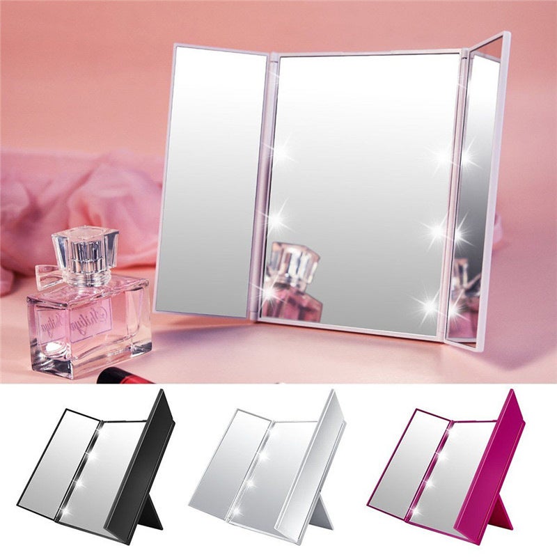 Japanese Led Three-Sided Folding Makeup Mirror 70% Off Mirror Portable Vanity Mirror Desktop Folding Led Makeup Mirror - Image 1