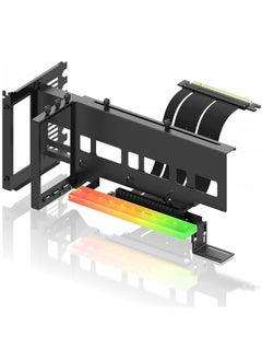 Vertical GPU Mount with PCIe 4.0 Riser Cable, 5V 3 Pin ARGB LED Module, and 90-Degree Right Angle Support Kit for VGA Graphics Cards (17cm/6.69in, Black)