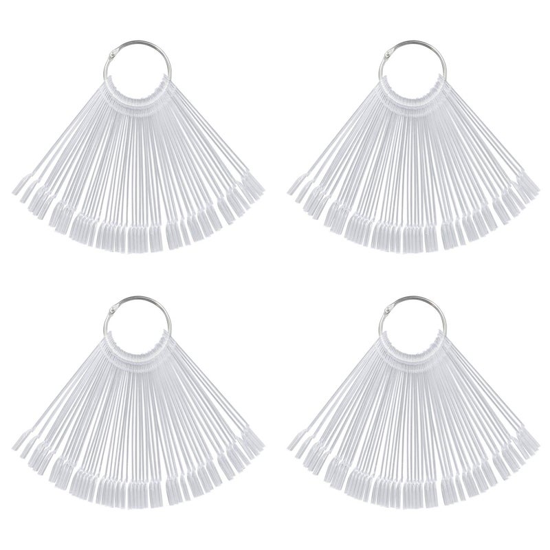 Set of 4 Total 200 Pcs Clear Nail Swatches Sticks Transparent Fanshaped Nail Art Tips Display Polish Board Display Practice Sticks Tool with Metal Split Ring Holder