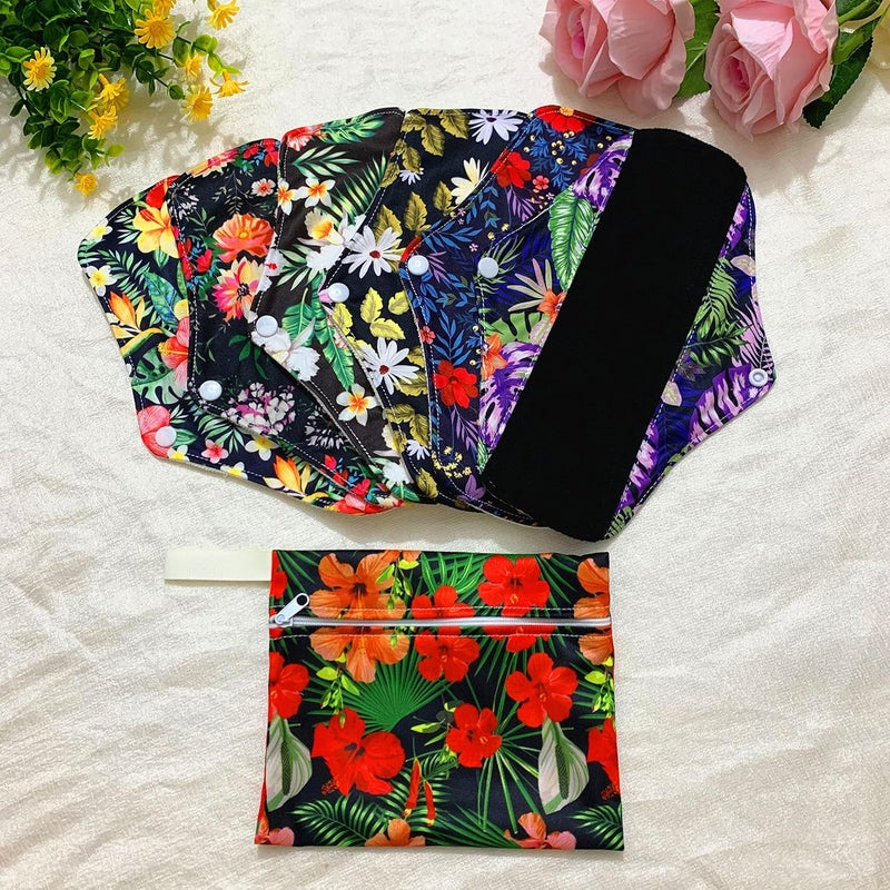 MissC2C 7 Pcs Resuable Menstrual Pad Sets Including 1Pc Mini Wet Bag and 6Pcs Regular Flow Menstrual Pads Waterproof Mama Cloth Sanitary Napkins - Image 1