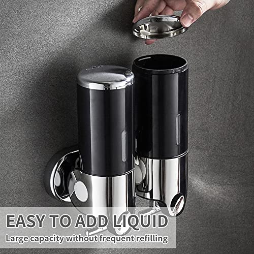 prosfalt 2 Chamber Wall Mounted Bathroom Shower Pump Dispenser and Organizer-Holds Shampoo, Soap, Conditioner, Shower Gel, for Bathroom Kitchen Hotel (Black 2 Chamber) - Image 3