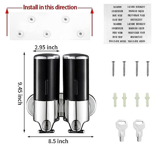 prosfalt 2 Chamber Wall Mounted Bathroom Shower Pump Dispenser and Organizer-Holds Shampoo, Soap, Conditioner, Shower Gel, for Bathroom Kitchen Hotel (Black 2 Chamber) - Image 5