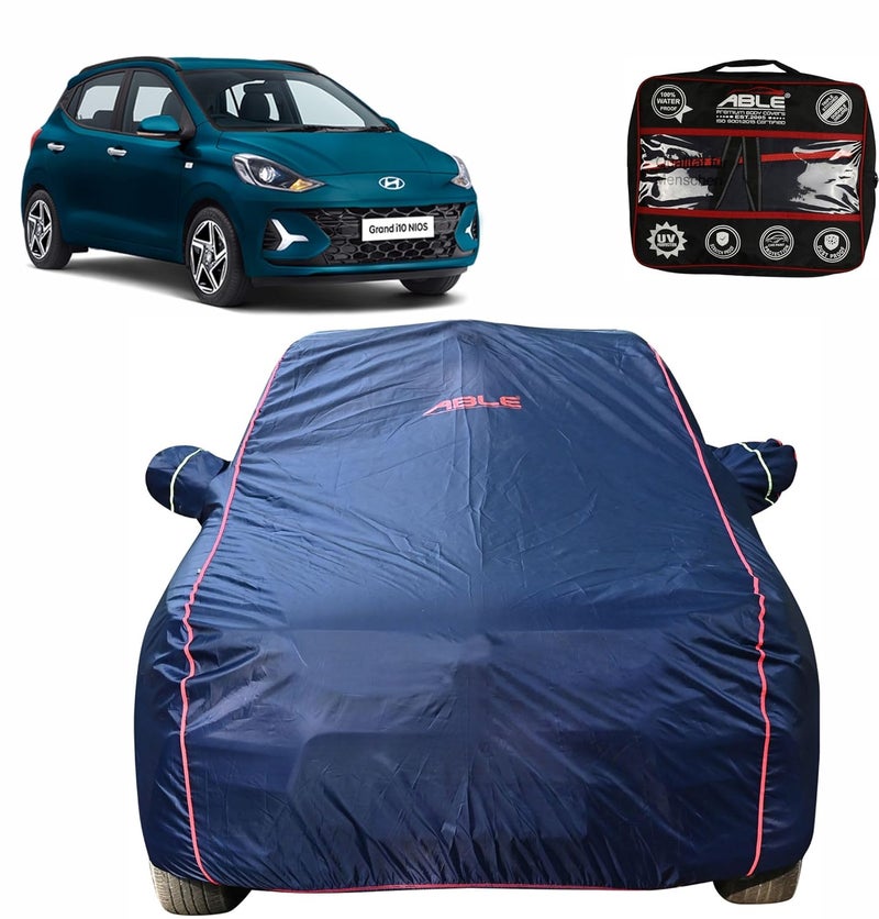 Able Parashuit Blue WR Series Car Body Cover with Mirror Pockets and Driver Door Zipper Compatible for Hyundai Grand I-10 NIOS (2019 to Till Now Model) - Image 1