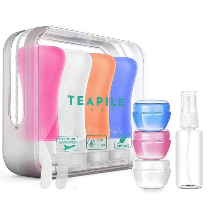 Teapile 4 Pack Travel Bottles 3oz Leak Proof Travel Accessories Containers Size ToiletriesTravel Shampoo and Conditioner Bottles Fun Outdoors 9 Pieces