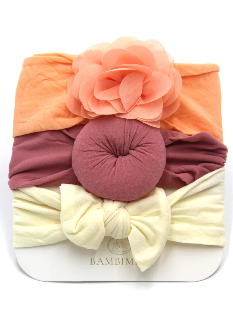 Bambimici Aya Assorted Cute Soft Turban For Babies Peach, Dark Pink, Cream