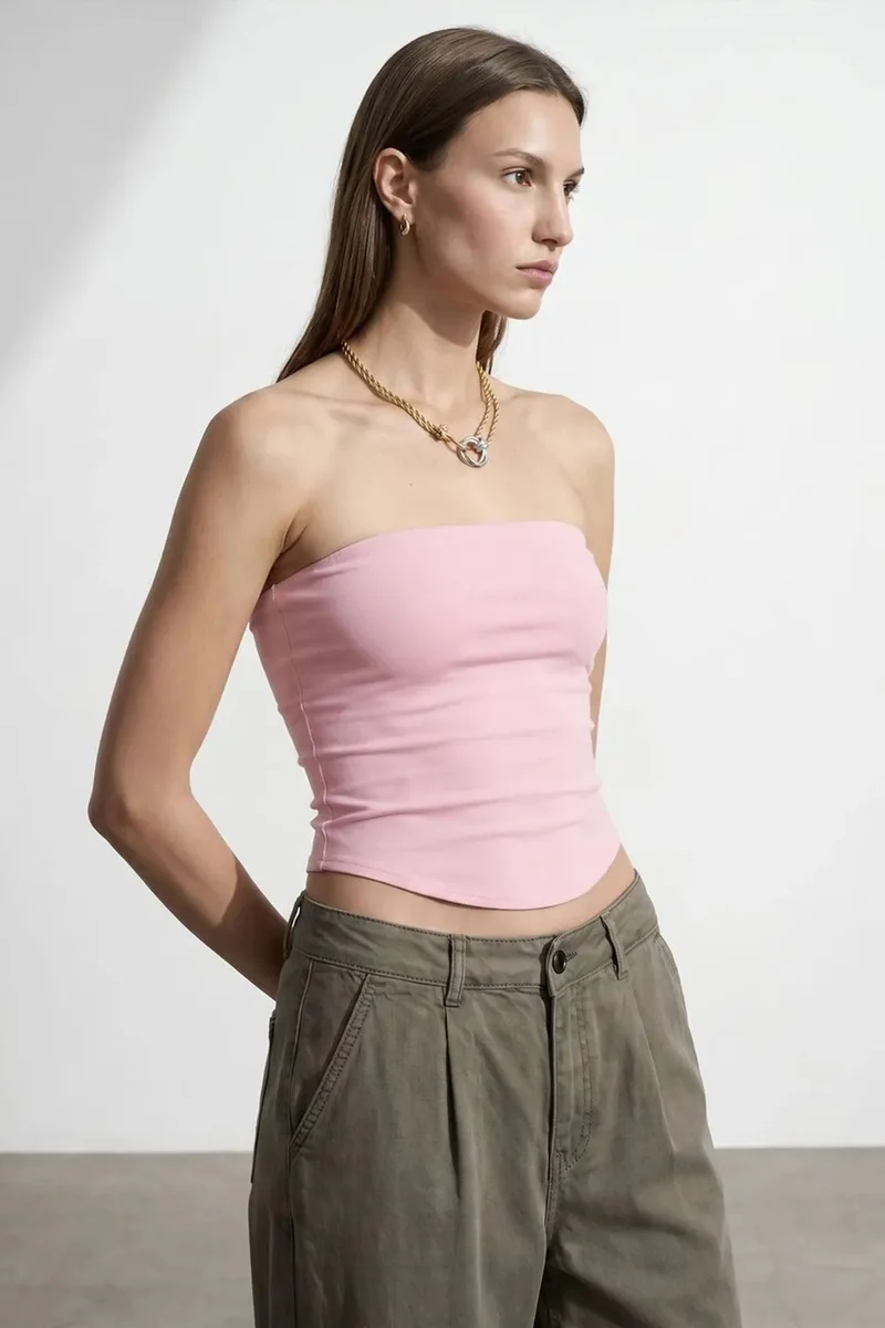 Dilvin Blush Pink DILVIN Women’s Strapless Crop Bandeau Top for Women | Best Price UAE