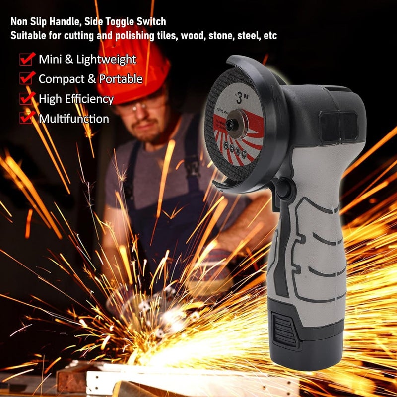 Naroote Cordless Brush Angle Grinder Kit, 28000RPM Battery Operated Handheld Electric Angle Grinding Tool with 2PCS 1800mah Batteries & 7 Cutting Discs for Cutting Grinding Polish (US Plug) - Image 3