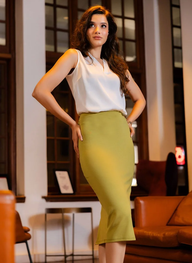 زجزاج Body Con Ponte Skirt - Light Green