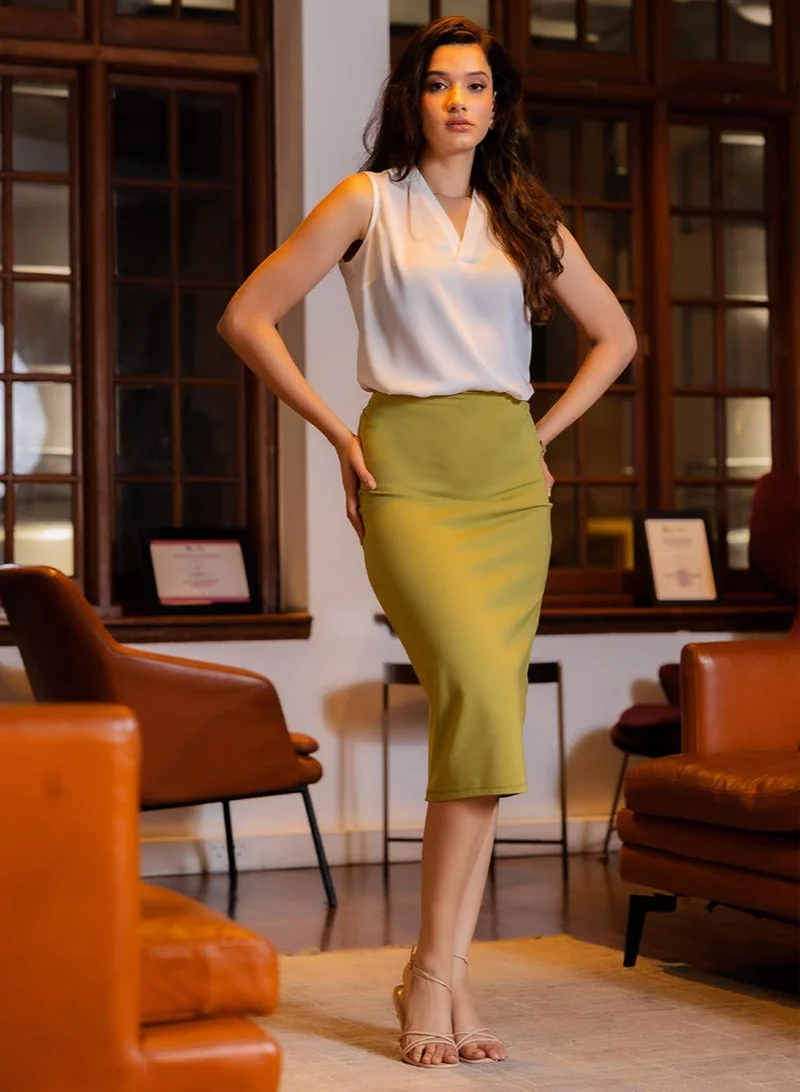 زجزاج Body Con Ponte Skirt - Light Green