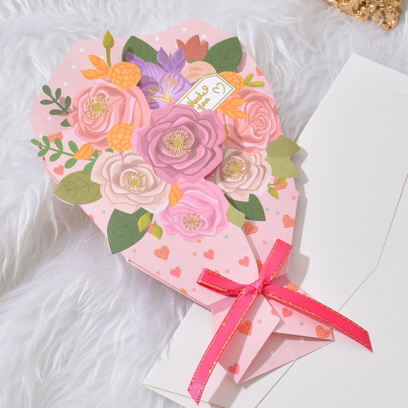 Mother'S Day Greeting Card, Flowers, Birthday, Instagram-Style 3D Hand-Painted Thank You And Blessing Card For Teachers, Gold Stamping - Image 3