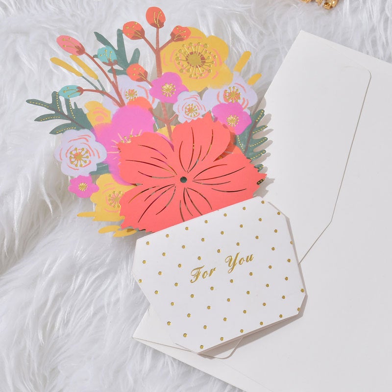 Mother'S Day Greeting Card, Flowers, Birthday, Instagram-Style 3D Hand-Painted Thank You And Blessing Card For Teachers, Gold Stamping - Image 1