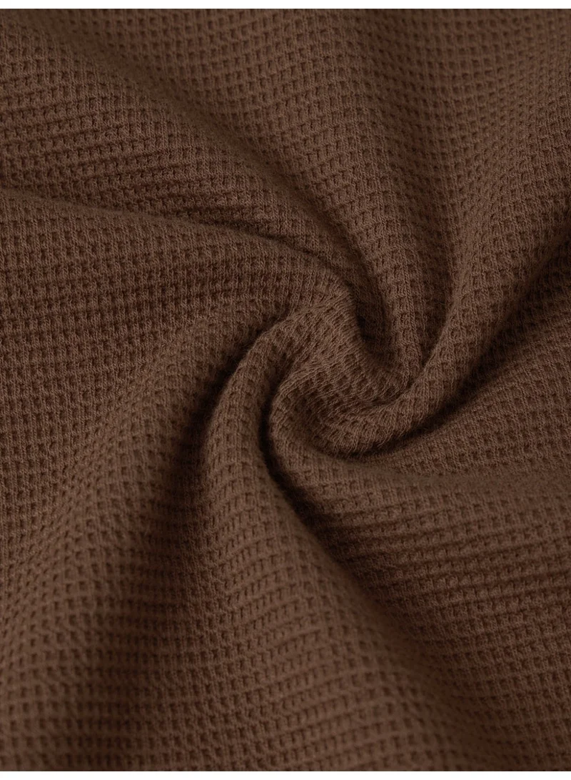 The Souled Store  The Souled Store New Basics: Russet Men and Boys Short Sleeve Spread Collar Russet Brown Textured Cotton Blend Oversized Everyday Polo Shirts  | Best Price UAE