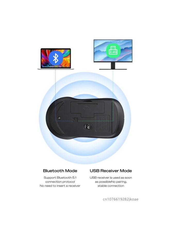 إم بلو ماوس لاسلكي ثنائي الوضع، بلوتوث و2.4 جيجاهرتز USB، قابل لإعادة الشحن، نقرة صامتة، تصميم مريح لأجهزة الكمبيوتر المحمولة/الكمبيوتر الشخصي، M205 - Image 3