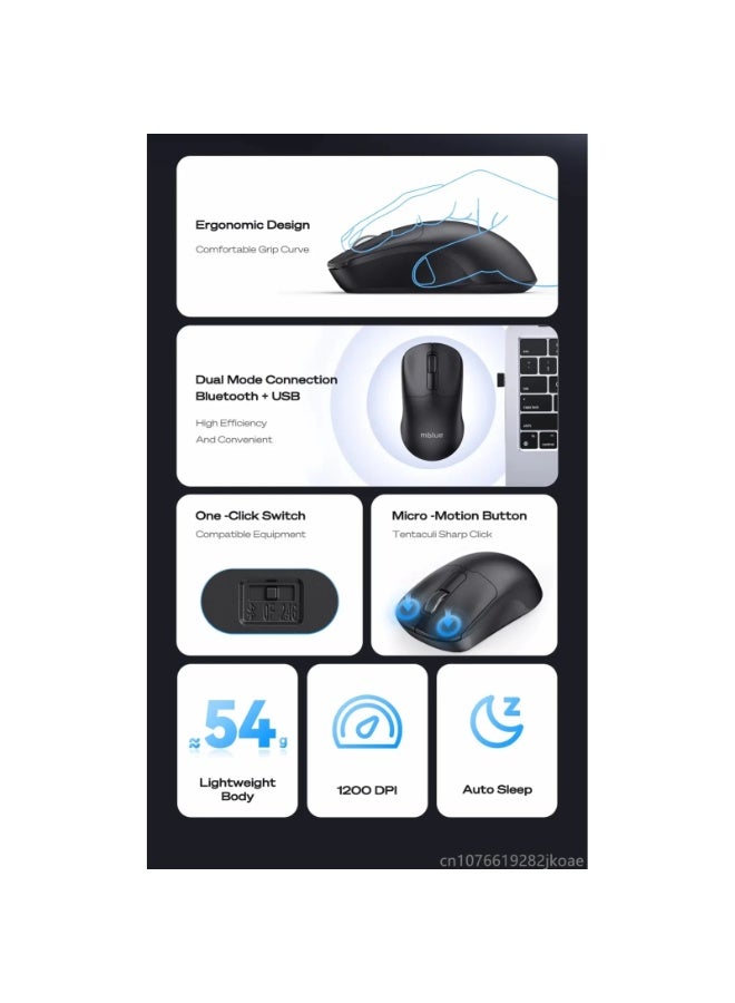 إم بلو ماوس لاسلكي ثنائي الوضع، بلوتوث و2.4 جيجاهرتز USB، قابل لإعادة الشحن، نقرة صامتة، تصميم مريح لأجهزة الكمبيوتر المحمولة/الكمبيوتر الشخصي، M205 - Image 5