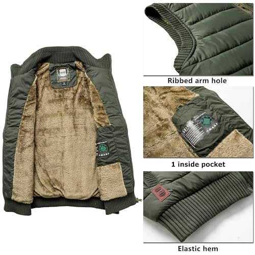 Vcansion Men's Outdoor Casual Stand Collar Thicken Qulited Fleece Jacket Vest Padded Lightweight Down Cotton Vest Coat Army Green US M - Image 3