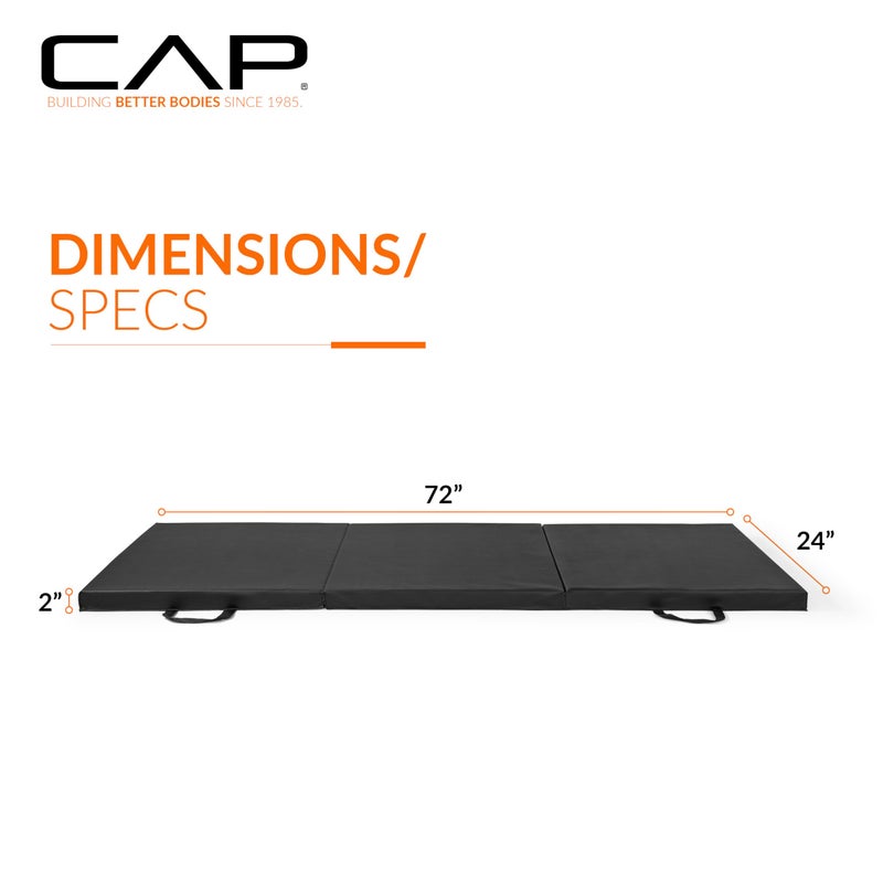 CAP Barbell Folding Exercise Mat â€“ Durable, Anti-Tear, Thick Padding for Fitness, Aerobics, Gymnastics & Home Workouts. 72"L x 24"W x 2"Thick. BLACK - Image 4