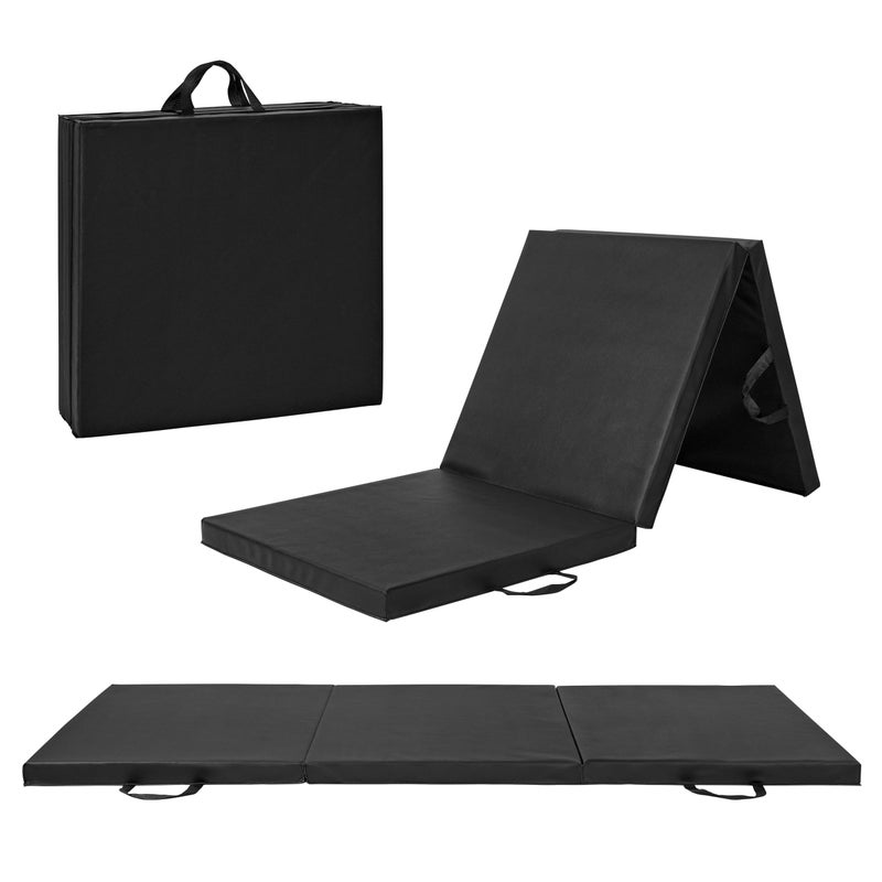 CAP Barbell Folding Exercise Mat â€“ Durable, Anti-Tear, Thick Padding for Fitness, Aerobics, Gymnastics & Home Workouts. 72"L x 24"W x 2"Thick. BLACK - Image 1