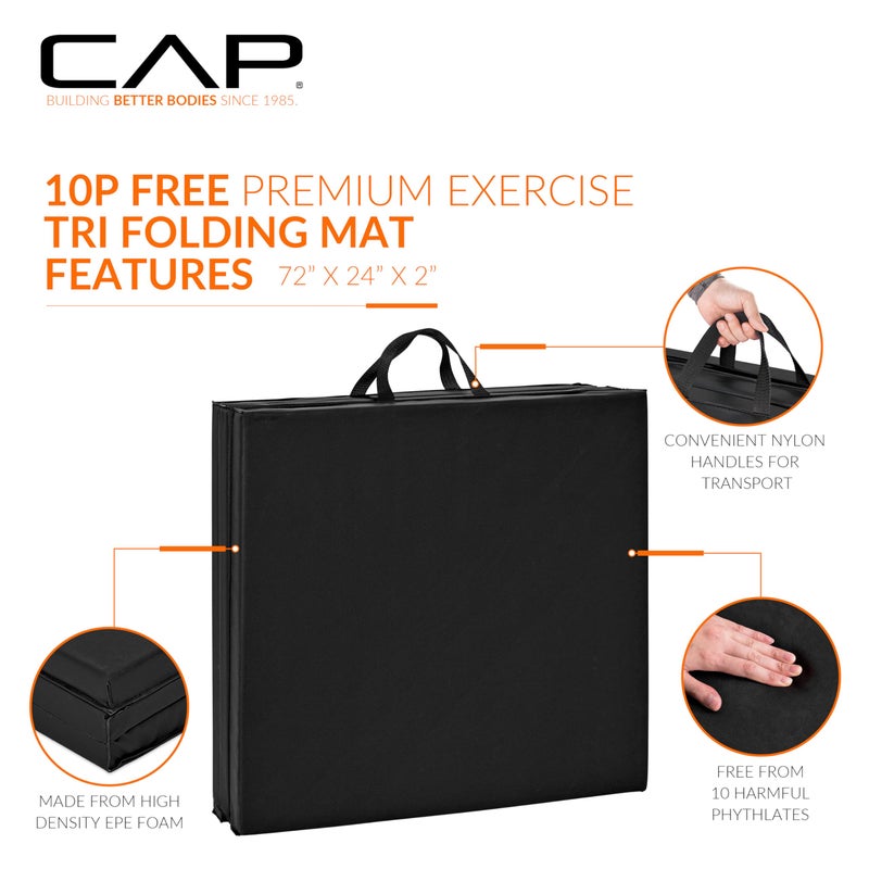 CAP Barbell Folding Exercise Mat â€“ Durable, Anti-Tear, Thick Padding for Fitness, Aerobics, Gymnastics & Home Workouts. 72"L x 24"W x 2"Thick. BLACK - Image 3