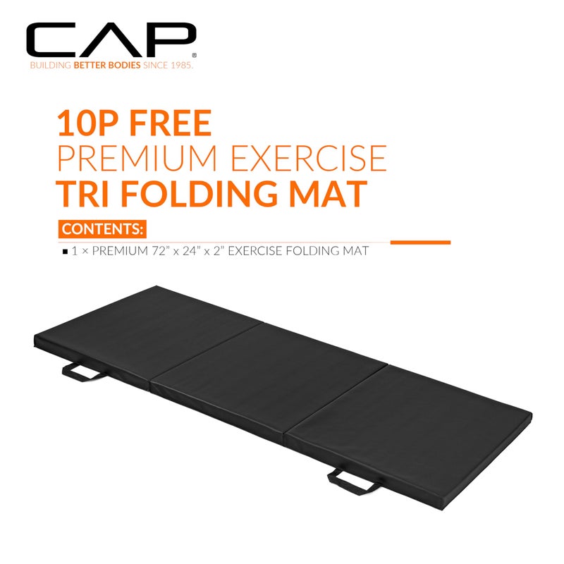 CAP Barbell Folding Exercise Mat â€“ Durable, Anti-Tear, Thick Padding for Fitness, Aerobics, Gymnastics & Home Workouts. 72"L x 24"W x 2"Thick. BLACK - Image 2