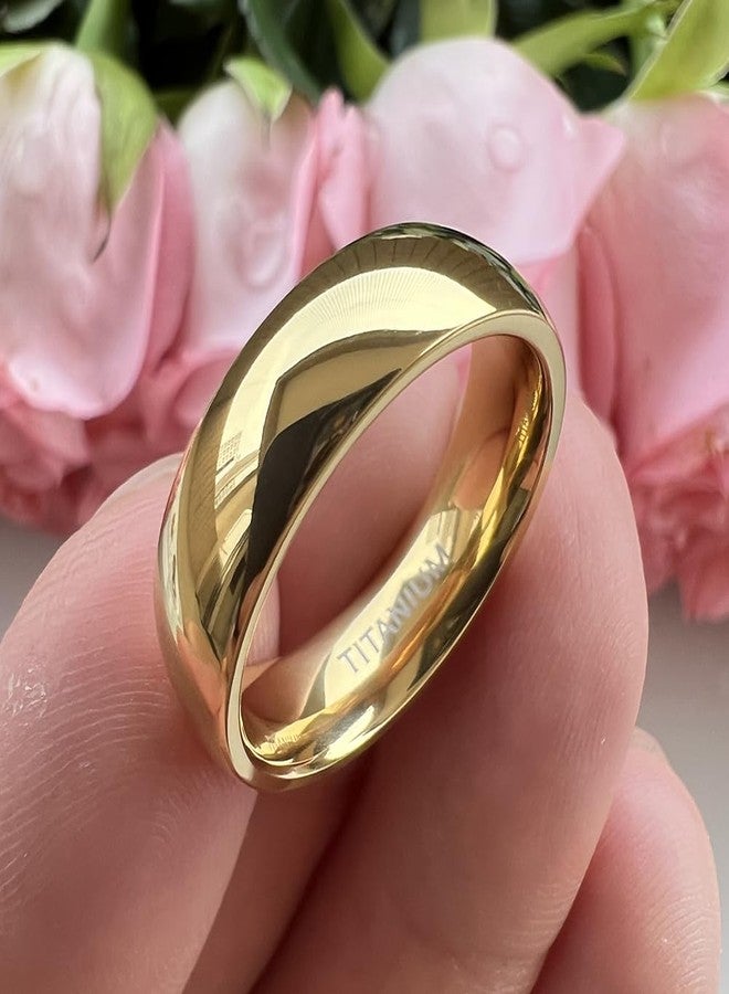 TUTISS 6mm Gold Titanium Rings for Men Women Fashion Jewelry Engagement Wedding Bands Domed Polished Shiny Comfort Fit Size 5 - Image 5