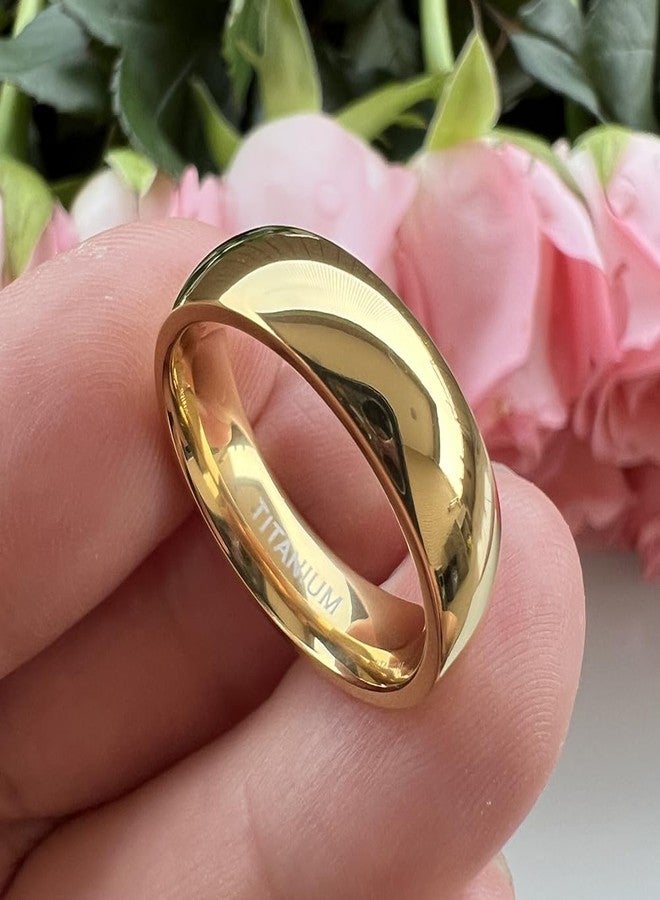 TUTISS 6mm Gold Titanium Rings for Men Women Fashion Jewelry Engagement Wedding Bands Domed Polished Shiny Comfort Fit Size 5 - Image 3