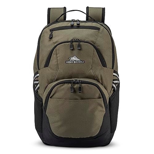 High Sierra Swoop Backpack, Lightweight Bookbag, Large Main Compartment + External Accessory Pockets, Separate Laptop Pocket, Dual Water Bottle Pockets, Fits most 17” Laptops, 30L Capacity, Olive - Image 5