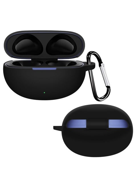 Silicone Case Compatible with Realme Buds Air 6 Earbuds, Soft Silicone Protective Case Cover, Shockproof Sleeve with Carabiner For Realme Buds Air 6 (Black)