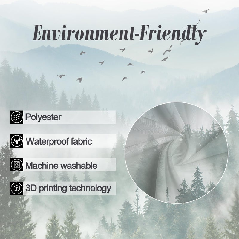 Riyidecor Small Stall Mountain Shower Curtain 36Wx72H Inch Green Rv Single Rustic Foggy Misty Nature Pine Tree Scenery Woodland Mens Bathroom Decor Fabric Polyester Waterproof 7 Pack Hooks - Image 5