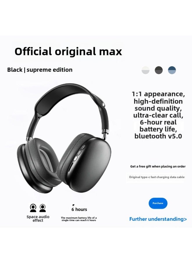 Generic - Head-mounted Bluetooth Headset Suitable For IPhone/apple Max Huaqiangbei 2024 Wireless Noise Reduction Game Wheat-Color:Official Standard Configuration - Black | Supreme Version [original 1:1 Appearance ★ Hd Sound Quality ★ Space - Image 1