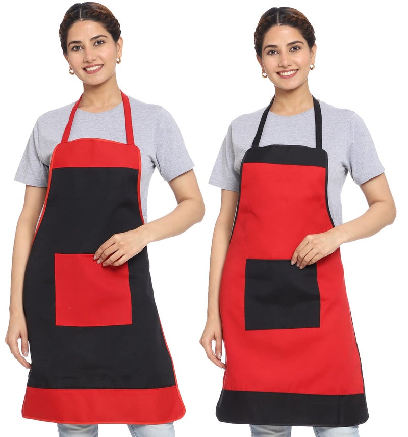 JMI Polyester Solid Plain Fabric Design Waterproof Unisex Free Size Apron with Long Ties & Multipurpose Front Square Pocket For Cooking Dusting Home Kitchen Restaurant Hotel. (Men & Women, MULTI-1, 2) - Image 1