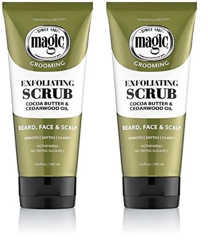 SoftSheenCarson Magic Mens Grooming Facial Exfoliating Scrub Softens Smooths and Clarify With Cocoa Butter and Cedarwood Oil for Beard Skin and Scalp 67 fluid ounces Pack of 2