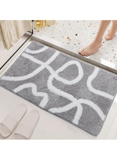 TYCOM Bathroom Rugs Bath Mat 40 By 60 CM Non Slip Fluffy Soft Plush Microfiber Shower Carpet Rug Machine Washable Quick Dry Ultra Bath Mats for Tub Bathroom and Shower Line Grey. 