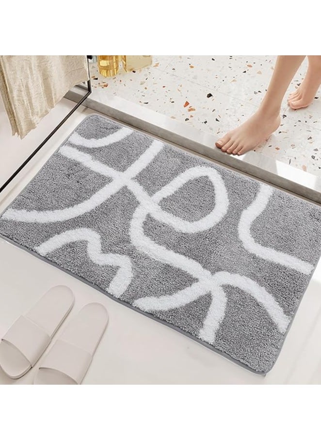 TYCOM Bathroom Rugs Bath Mat 40 By 60 CM Non Slip Fluffy Soft Plush Microfiber Shower Carpet Rug Machine Washable Quick Dry Ultra Bath Mats for Tub Bathroom and Shower Line Grey.  - Image 1