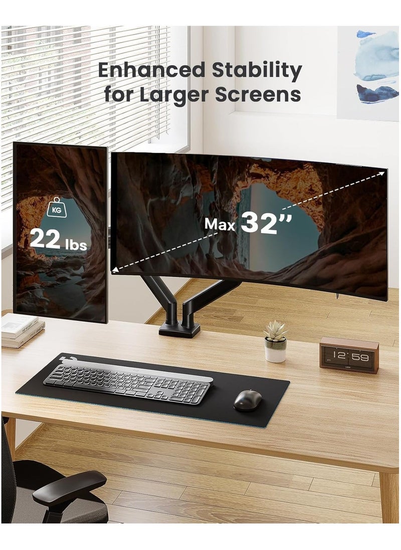 JAJEEK Dual Monitor Stand up to 32 Inches – Adjustable Dual Monitor Mount, Sturdy Steel VESA Monitor Mount with Max Load of 22lbs per Arm, Compatible with VESA 75x75/100x100mm – Ergonomic Desk Mount for Home & Office Use  - Image 5