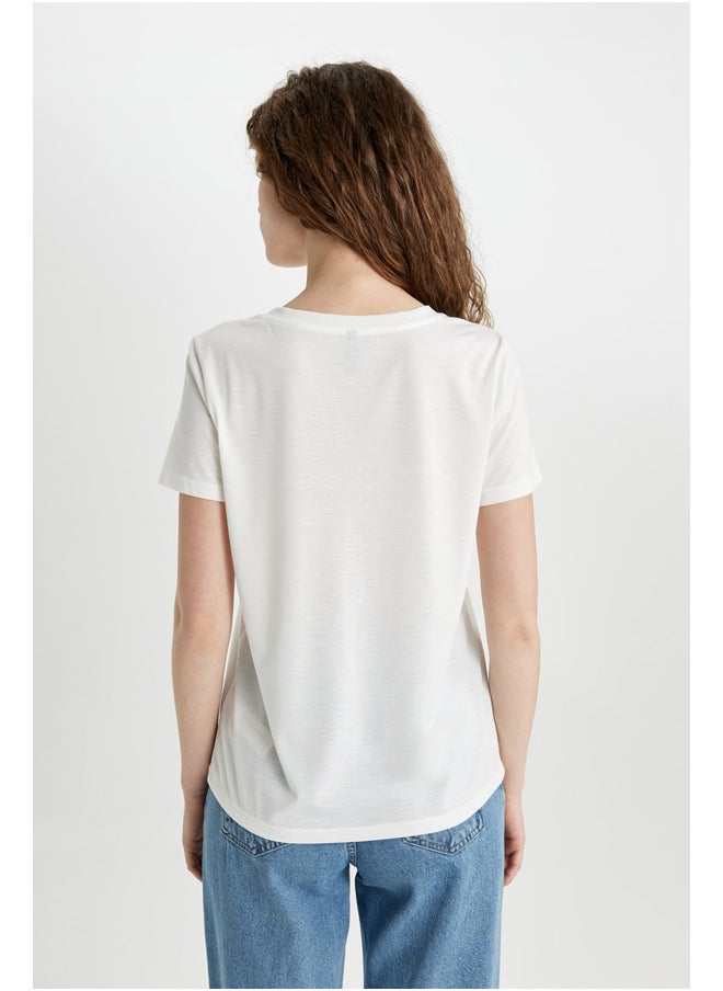 DeFacto - Woman Regular Fit Crew Neck Knitted Short Sleeve T-Shirt - Image 1
