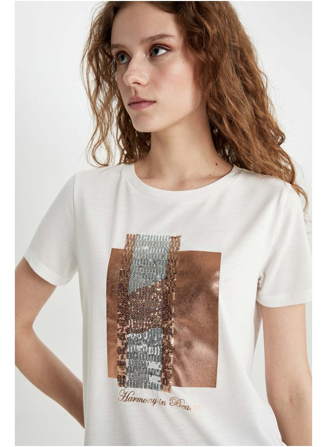 DeFacto - Woman Regular Fit Crew Neck Knitted Short Sleeve T-Shirt - Image 1