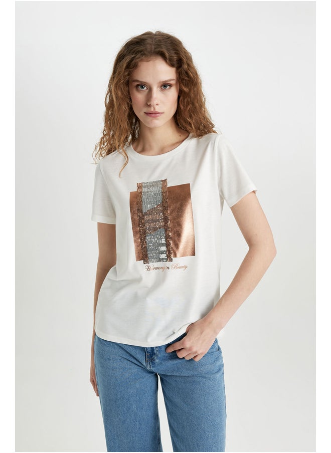 DeFacto - Woman Regular Fit Crew Neck Knitted Short Sleeve T-Shirt - Image 1