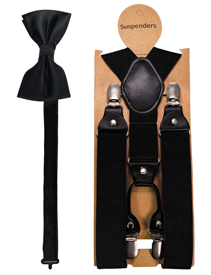 JEMYGINS Black Suspender and Silk Bow Tie Sets for Men (Black) - Image 3