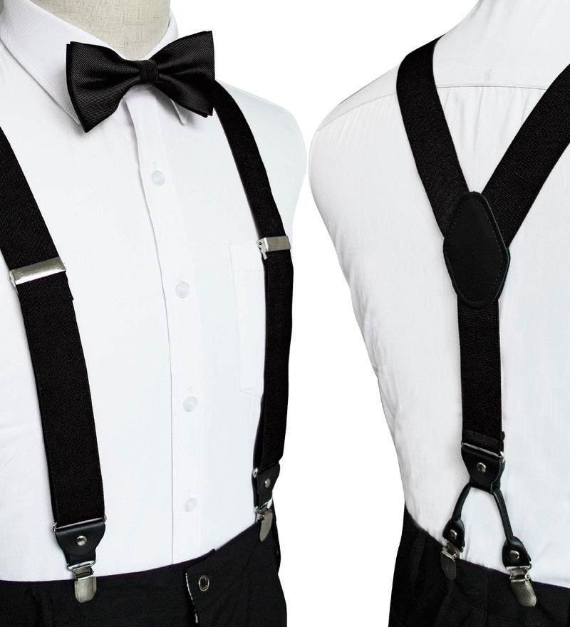 JEMYGINS Black Suspender and Silk Bow Tie Sets for Men (Black) - Image 2