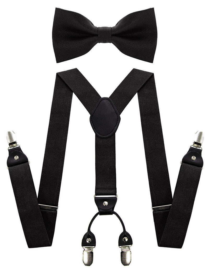 JEMYGINS Black Suspender and Silk Bow Tie Sets for Men (Black) - Image 1