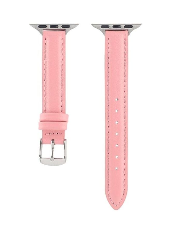 NIBEMINENT 14mm Slim Genuine Leather Strap Watchband For Apple Watch Series 7 45mm 6/SE/5/4 44mm 3/2/1 42mm Pink - Image 2