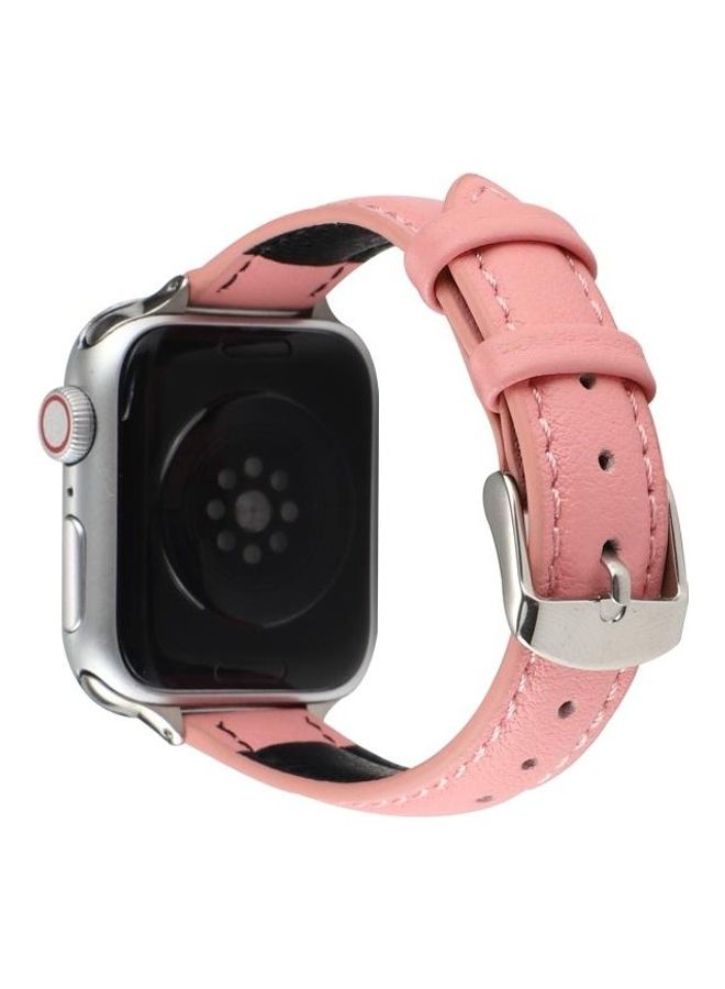 NIBEMINENT 14mm Slim Genuine Leather Strap Watchband For Apple Watch Series 7 45mm 6/SE/5/4 44mm 3/2/1 42mm Pink - Image 4