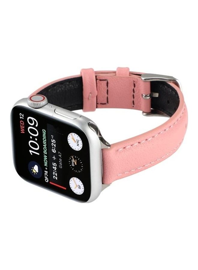 NIBEMINENT 14mm Slim Genuine Leather Strap Watchband For Apple Watch Series 7 45mm 6/SE/5/4 44mm 3/2/1 42mm Pink - Image 3