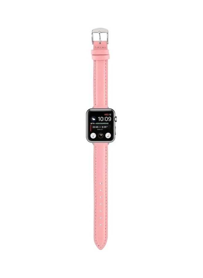 NIBEMINENT 14mm Slim Genuine Leather Strap Watchband For Apple Watch Series 7 45mm 6/SE/5/4 44mm 3/2/1 42mm Pink - Image 5